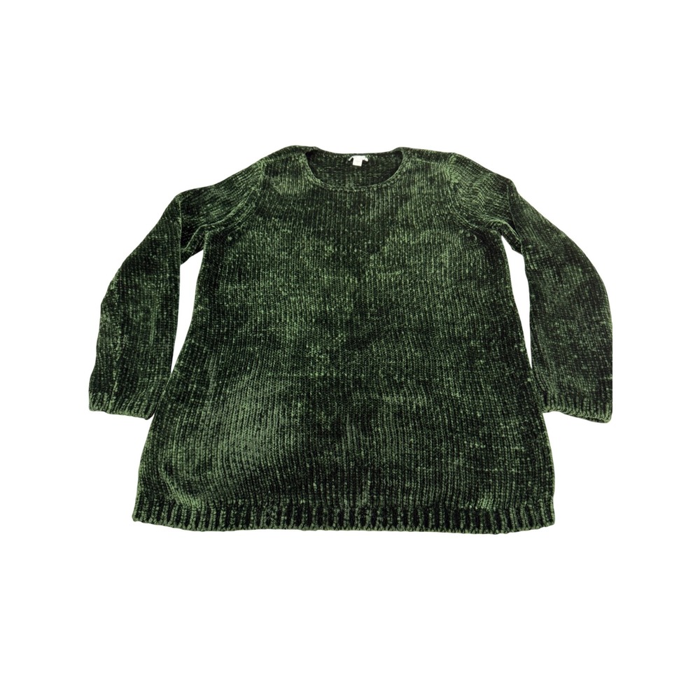 J. Jill Womens Chenille Sweater Forest Green Crew Neck Long Sleeve Pullover S